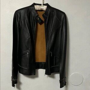 NWOT Tommy Hilfiger Black and Tan Leather Lightweight Jacket
